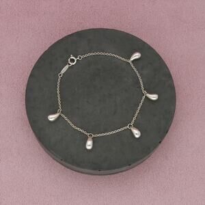 tiffany & co sterling silver elsa peretti tear drop station bracelet size 7in